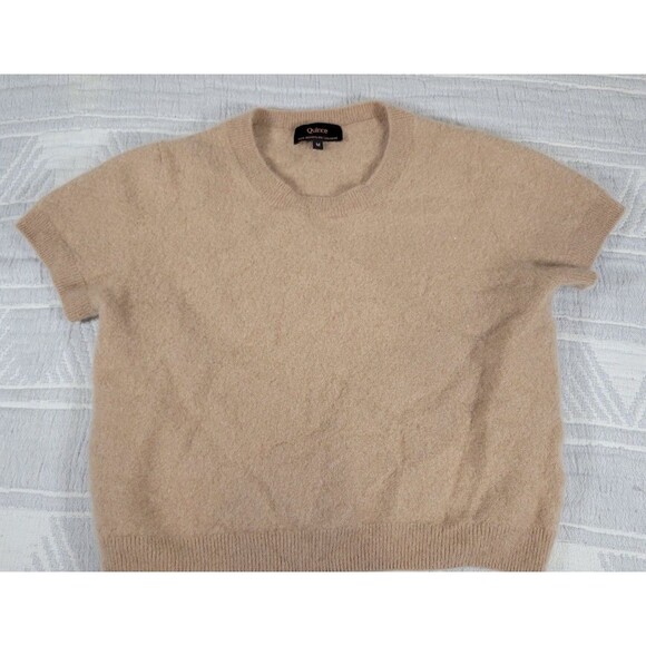 Quince 100% Mongolian Cashmere Short Sleeve Sweater Women’s M Camel Tan - Picture 1 of 7